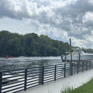 Dock with a water view and a wooded view