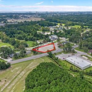 Aerial view of property's location with property p