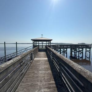 Dock featuring a water view, a gazebo, and a pier