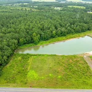 Aerial view of a nearby body of water