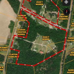 Aerial map of property and surrounding area with p
