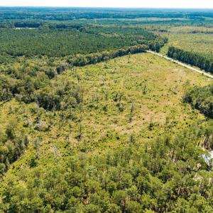 Aerial view of a heavily wooded area