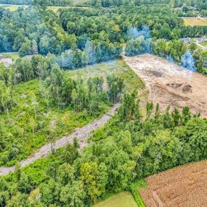Aerial view of a heavily wooded area