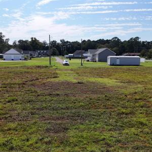 View of grassy yard featuring view of wooded area