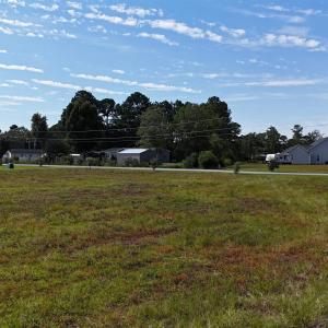 View of grassy yard with view of wooded area