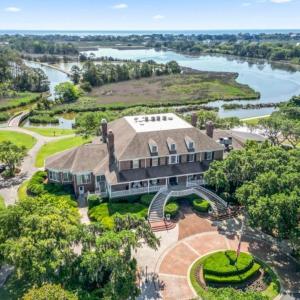 Aerial view of a nearby body of water