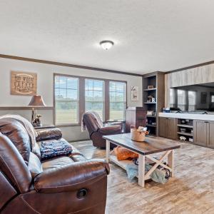 Living room with a textured ceiling, ornamental mo