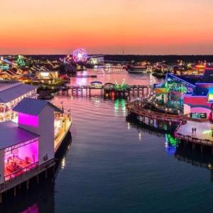 Aerial view at dusk of a water view