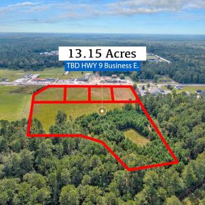 Aerial overview of property's location with a heav