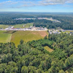 Aerial view of property's location with a forest