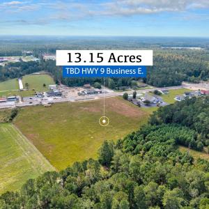 Aerial overview of property's location with a heav