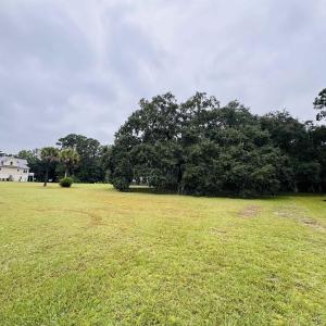 View of green lawn featuring view of wooded area