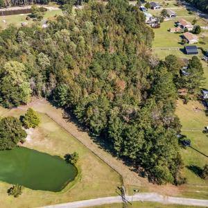 Aerial view of property's location with a large bo