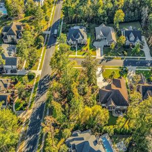 Aerial perspective of suburban area