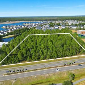 Aerial view of residential area with property boun
