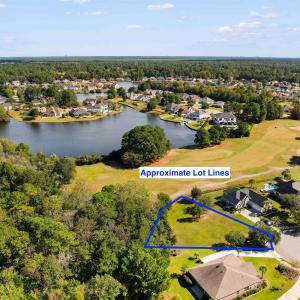 Aerial view of residential area with property boun