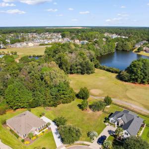 Aerial view of residential area featuring a large