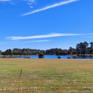 View of green lawn featuring a water view and a wo