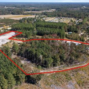 Aerial view of property's location with a forest a