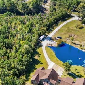 Aerial view of a nearby body of water