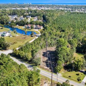 Aerial perspective of suburban area with a nearby