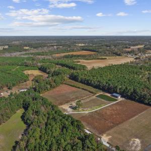 Aerial overview of property's location with a heav