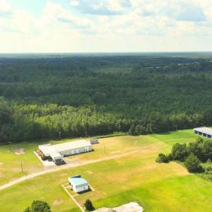 Aerial view of a heavily wooded area