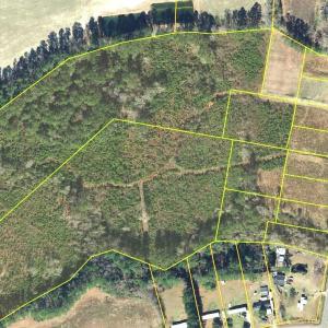 Aerial map of property and surrounding area with p