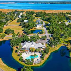 Bird's eye view of a nearby body of water