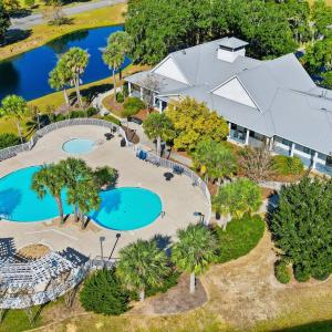 Drone / aerial view of a large body of water and a