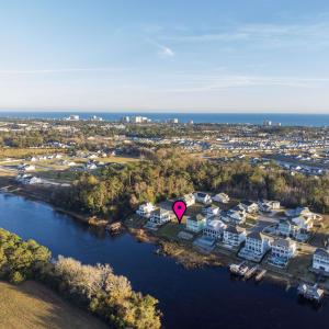 Aerial view of a nearby body of water
