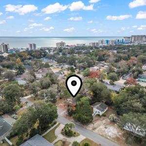 View of urban area with a large body of water