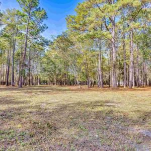 View of green lawn featuring a wooded view