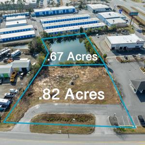 Aerial view of property's location with property b