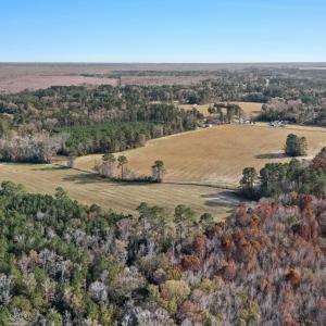 Aerial overview of property's location with a heav