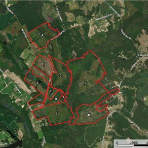 Aerial map of property and surrounding area with p