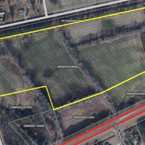 Aerial view of property's location with property p