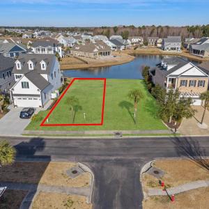 Aerial view of residential area with property boun