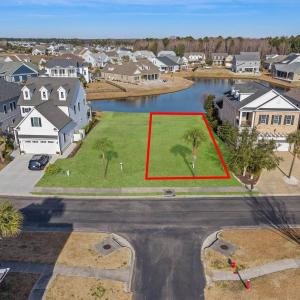 Aerial view of residential area with property boun