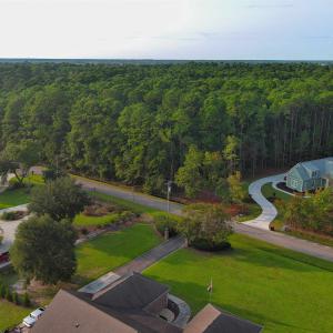 Aerial view of a heavily wooded area