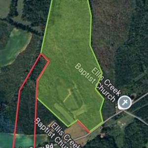 Red outline is this property. The Highlighted large parcel is also for sale, the two parcels connect.