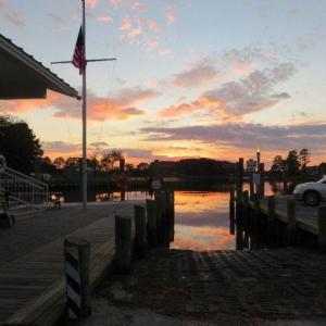 Sunset at the Onancock Wharf boat ramp and Town Docks.