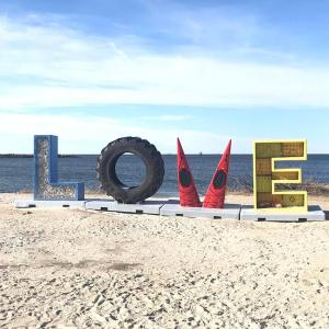 Our LOVE sign next to fishing pier