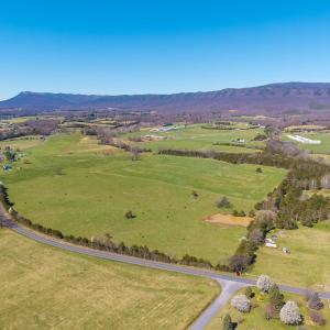 Beautiful mountain views from this mostly open parcel of land.  The pond is in view, and the stream is in the forested area that runs left to right across the back 1/3 of the parcel.