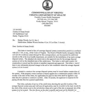 Septic Certification Letter page 1