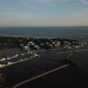 drone view of Charleston harbor