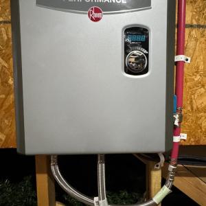 A tankless water heater saves energy and supplies plenty of hot water.