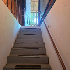 Stairs to the full basement. A rare find with a single-wide manufactured home!