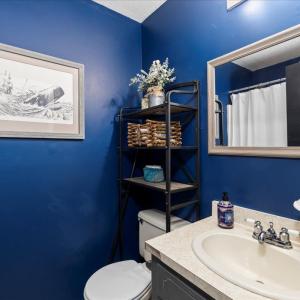 The hall full bath is the first thing you come to from the LR