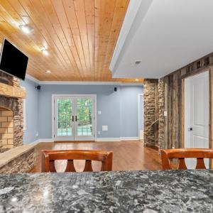 Looking towards French doors and covered porch area